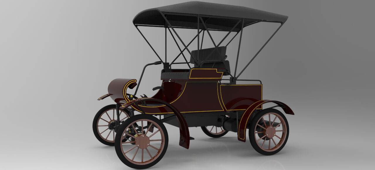 3D Model Rendering of Vintage Oldsmobile Curved Dash Automobile